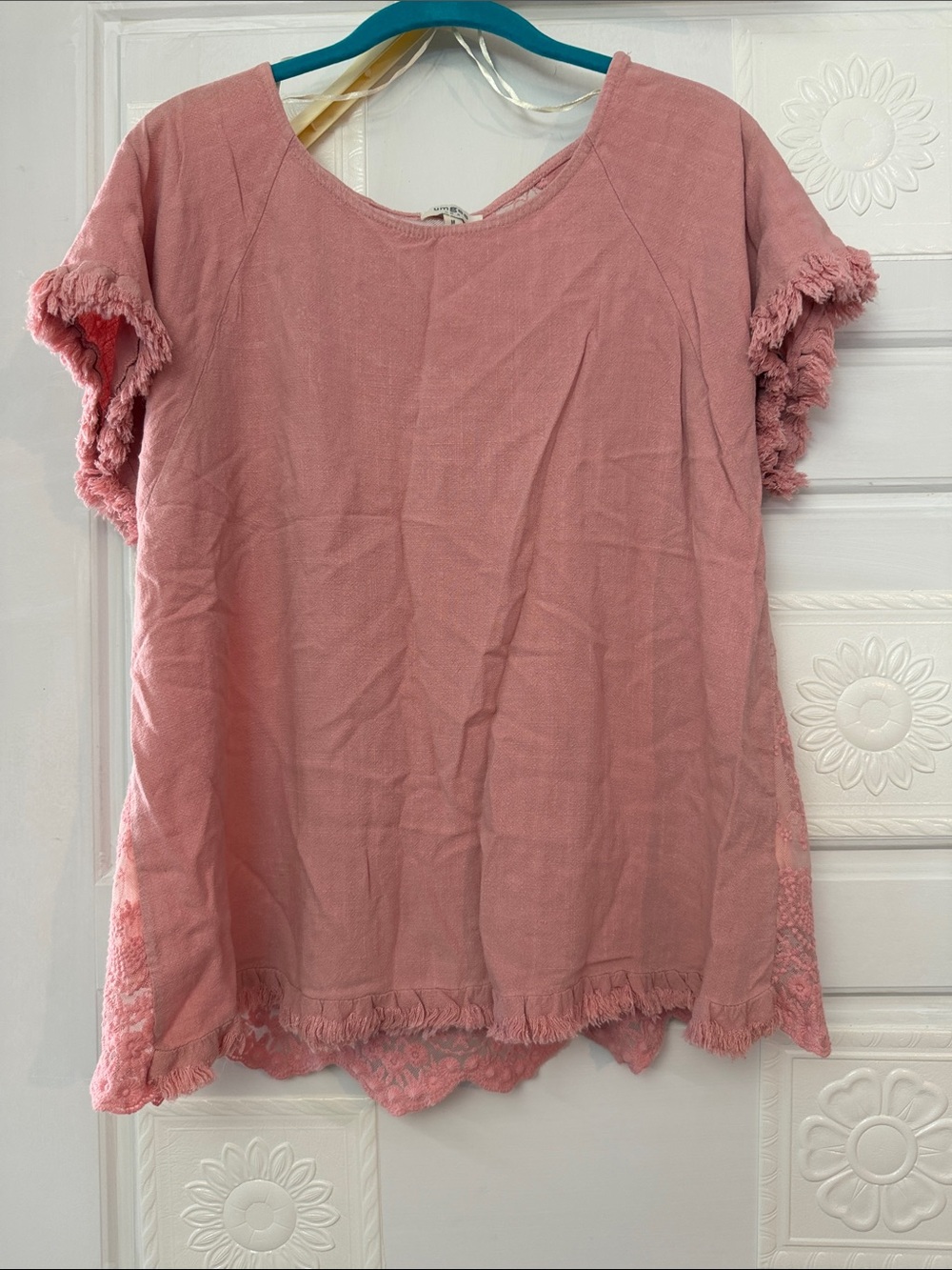 Umgee top size medium, pink with lace in the back.